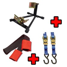 Warrior Motorcycle Front Wheel (12-19'') Chock, Bar Strap & 2 x Ratchet Straps