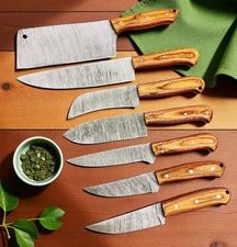 Custom Hand Made CHEF SET Kitchen Knives Forged Damascus Steel Blade FI 513