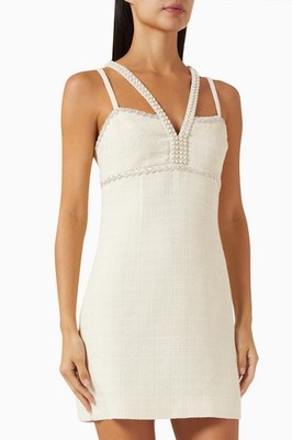 Sandro Vayana Cream Tweed Strappy Pearl Embellished Mini Dress M EU 38 UK 10