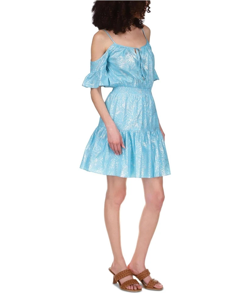 Michael Kors Mujer Fruncido Mini Vestido, Azul, Grande - Imagen 1 de 1