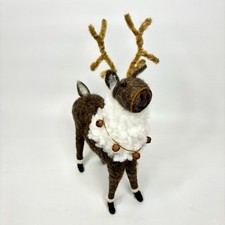 Felt Reindeer 12" Brown Heather, White Fur, Jingle Bell Garland, Christmas gift