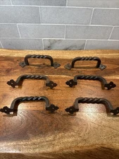 Wrought Iron Twisted Handles Cabinet or Door Pulls 5” Set Of 6 - Salvaged