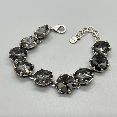 Stella Dot Gray Glass Crystal Bracelet Silver Tone Statement Link Adjustable