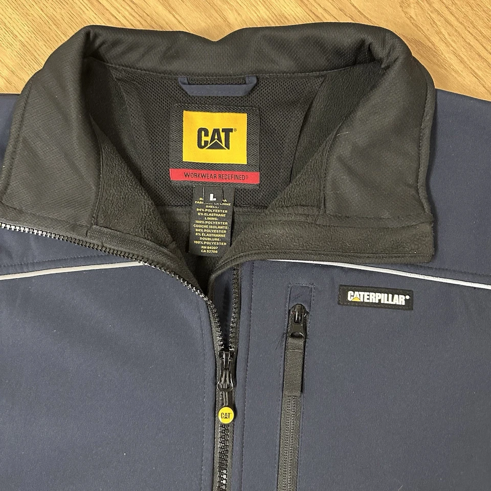 CAT Workwear Soft Shell Fleece Lined Jacket Men's L Caterpillar Blue Windbreaker - Image 2 of 4