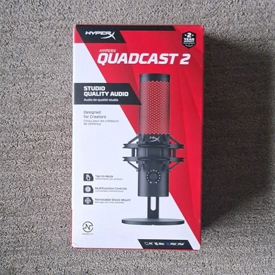 HyperX QuadCast 2 USB Microphone Tap-to-Mute Controls Shock Mount Black/Red