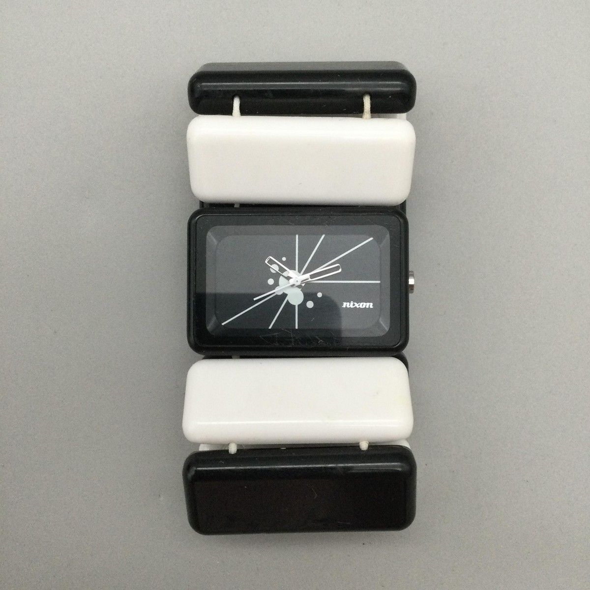 Nixon The Vega Womens Watch 43mm Black Dial Black White Stretch