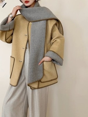 Womens Reversible Double Sided Wool Single Breasted Scarf Mid Long