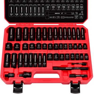 SEDY 3/8'' Drive Impact Socket Set 49Pc SAE & Metric 8-22mm 5/16-3/4 Tool Kit