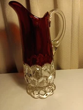 Hobbs Brockunier (1880s) Ruby Flash Hexagonal Block Pattern Pitcher Appx 6"x12"