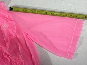 Vintage 60s Bubblegum Pink Long Peignoir Robe Empire Waist Chiffon Lingerie Med
