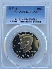 Proof 1997-S Clad Kennedy Half, PCGS Graded PR69DCAM Free Shipping 