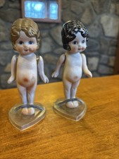 Lot Of 2 Bisque Flapper Dolls Vintage With Vintage Stands Jointed Arms