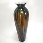 VTG 18" Hand Blown Swirled Stripes Murano Style Art Glass Peacock Feather Vase