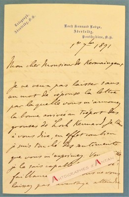   L.A.S 1891 Philippe d'ORLEANS Comte de Paris Kermaingant le Tréport Aberfeldy