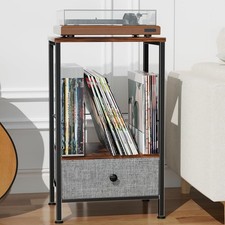 Record Player Stand with Vinyl Storage, 2-Tier Record Shelf Table with Fabric...