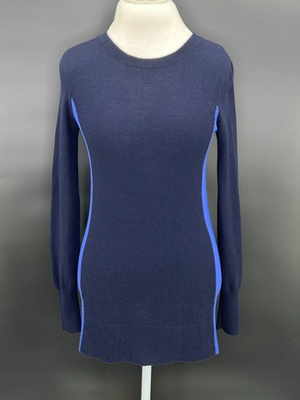 #ad Aqua Cashmere Sweater Womens S Pullover Knit Tunic Blue Colorblock Long Sleeve $27.00