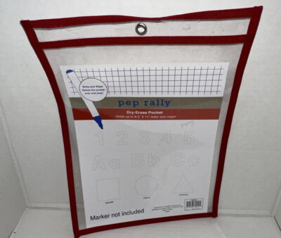 Dry-Erase Pocket 8.5×11'' Pep Rally New New With Tags Red Border. Reusable Pocket