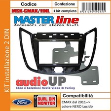 MASCHERINA AUTORADIO  KIT 2 DIN FORD CMAX 2011 IN POI ADATTATORE NERO LUCIDO