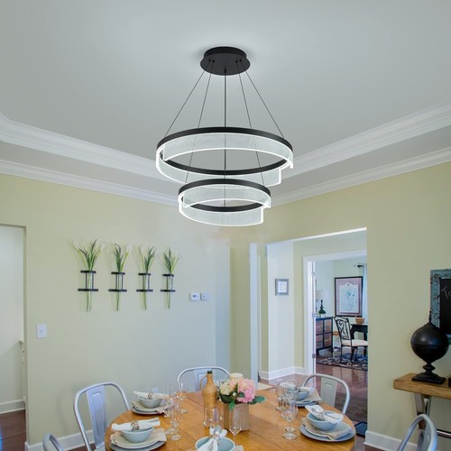 Modern LED Chandelier, 2 Rings Ceiling Light Fixture with ,78.7-inch suspension - Picture 6 of 8