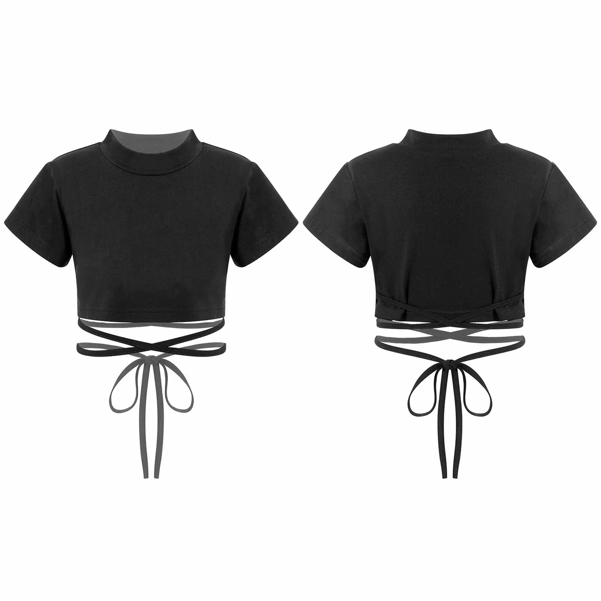 Kids Girls Ballet Jazz Modern Dance Gymnastics Sash Tie Waist Crop Top  Shirts