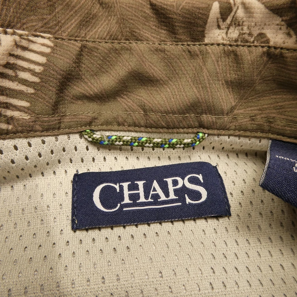 Chaps Fishing Shirt Adult Medium Brown All Over Fish Skeleton Print Button Down - Image 2 of 4