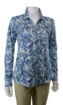SanSoleil SolTek Print Polo Flight Aqua