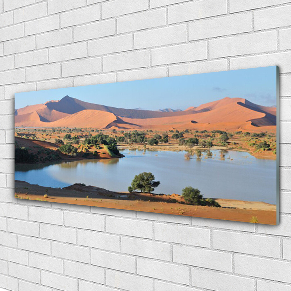 Impression sous verre désert et baie 125x50 cm pour créer un salon zen et chaleureux