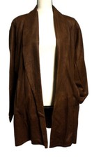Remy Usa Womens Sz Small Leather Swing Coat Brown Long Sleeved Open Front Lined