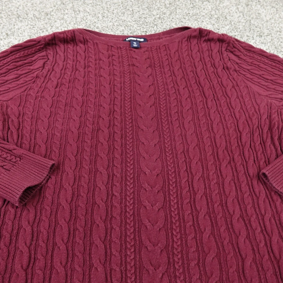 Lands End Sweater Womens XL Red Irish Cable Aran Knit 3D Fisherman Sweatshirt - Image 2 of 4