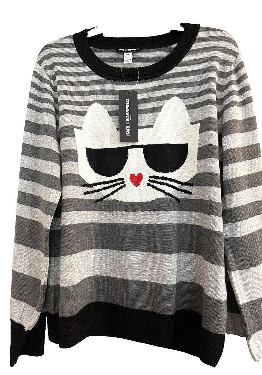 Karl Lagerfeld Ladies Sweater Crew Cat Logo size L MSRP 89.5 NWT