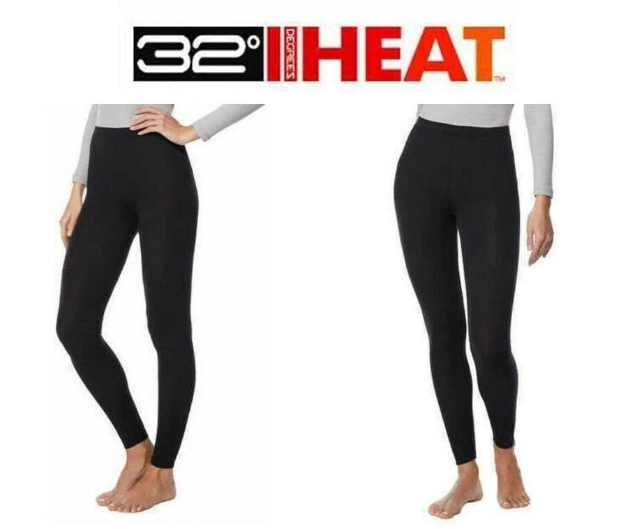 Womens 32° Degrees Heat Legging Base Layer Pant, Black, 2-Pack