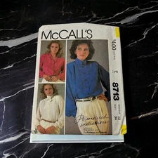 Vtg 80s McCalls 8713 Button-Up Blouses Shirts Top Size 12 Bust 34” Uncut Pattern