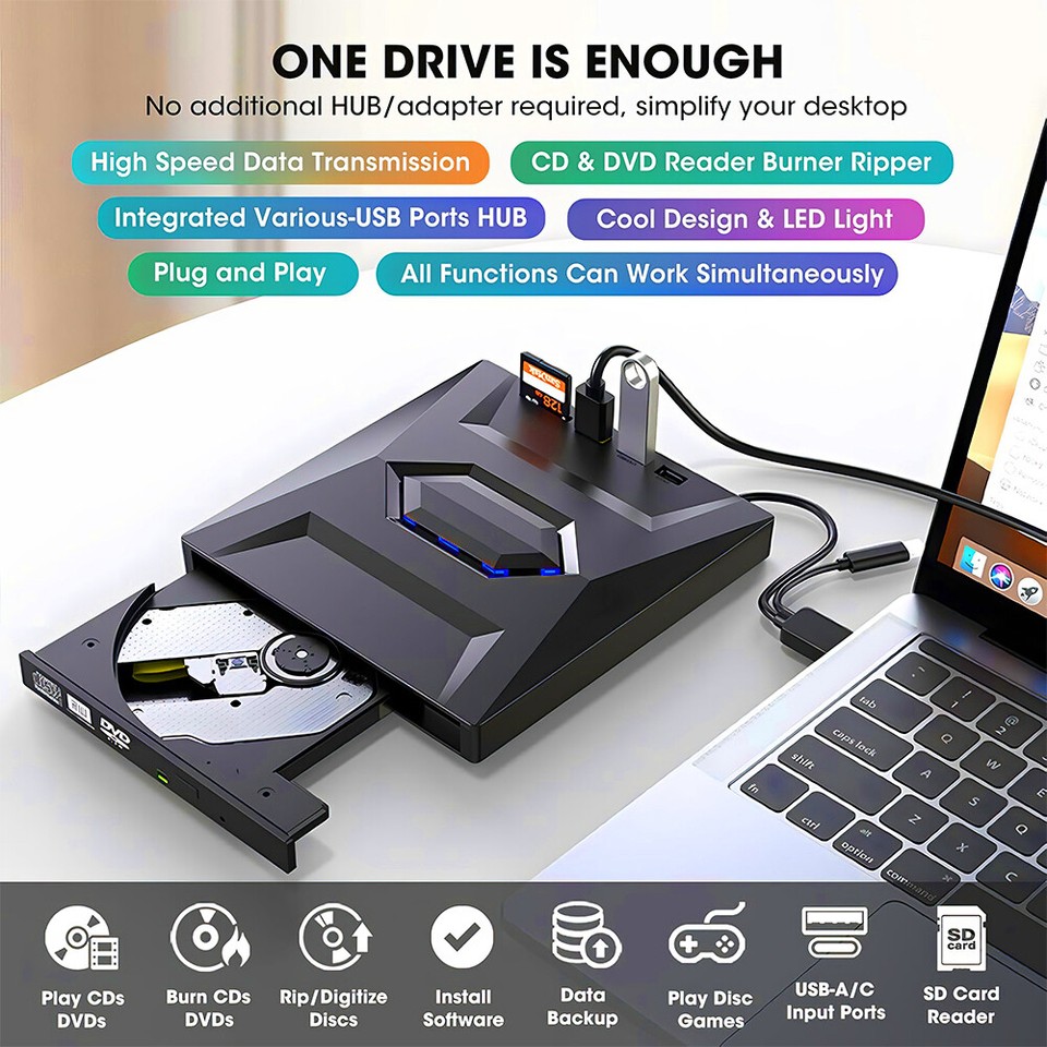 Computer Riter Name USB 3.0 Slim External CD DVD Drive Disc Player Burner Writer For Laptop ...
