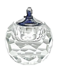 Mid Century Faceted Hexagonal Heavy Lead Crystal Tabletop Cigarette Lighter
