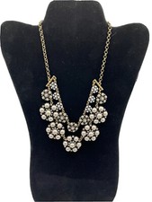 Statement Double Strand Faux Pearl Rhinestone Floral Choker Necklace 17" - 19"