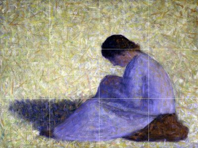 Peasant Woman Seated in the Grass Tile Mural Kitchen Wall Backsplash Art 24x18