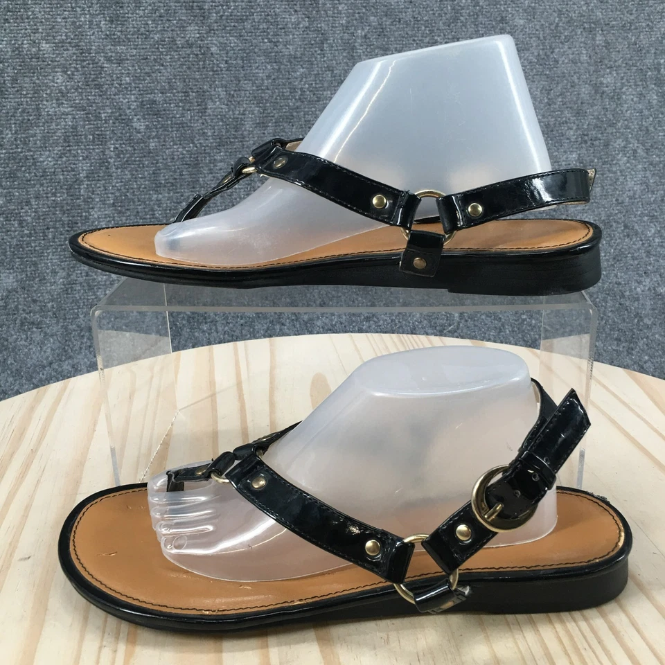 Bandolino Sandals Womens 6 M Delight Slingback Black Faux Leather Casual Buckle - Image 2 of 4