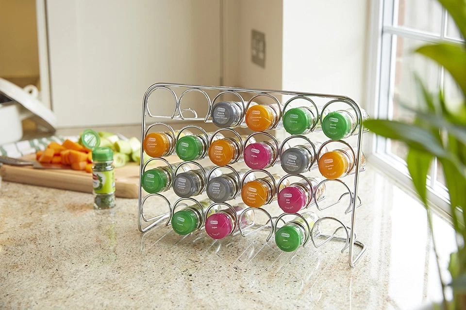 Pisa® Spice Rack Chrome Metal Stand Kitchen Cooking Jar Organiser Free Standing - Image 4 of 4