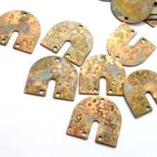 16ps Flat brass blank Earring textured charm patina connector Boho supply 687B