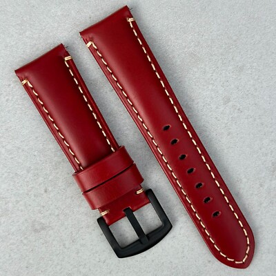Handmade Red Leather Watch Strap Black Buckle 18mm 20mm 22mm 24mm Quick  Release UK