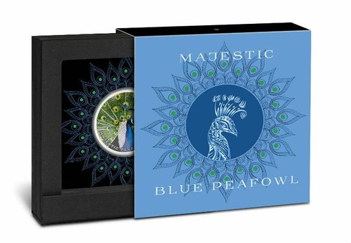 Majestic Blue Peafowl - 2019 Niue 1.05 oz Two Dollar Silver Coin With Swarovski - Picture 3 of 3