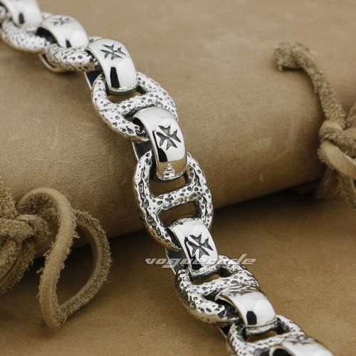 Huge Heavy 925 Sterling Silver Bracelet Mens Biker Rock Punk Link Chain 8W006B - Picture 8 of 16