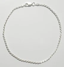 Rope Design Diamond Cut Ankle Bracelet 10 inch Long 925 Sterling Silver Anklet
