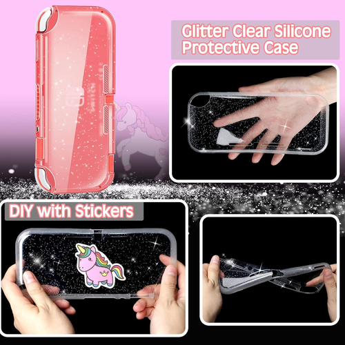 Pink Unicorn Carrying Case Compatible with Nintendo Switch Lite with Crystal ... - Picture 5 of 12