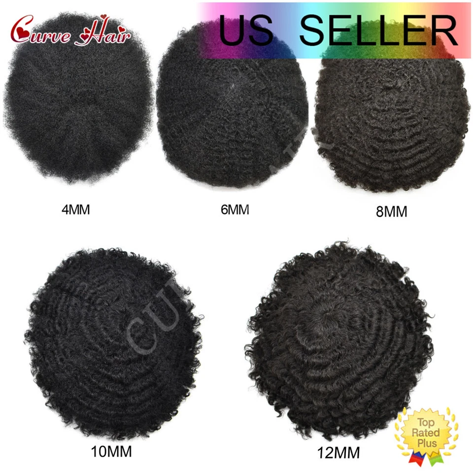 Hair Units for Black Men Afro Kinky Curly Fine Mono Lace Men Toupee Hair System - Image 3 of 4
