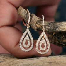 2Ct Round Cut Simulated Double Heart Drop Dangle Earring 14K Rose Gold Plated