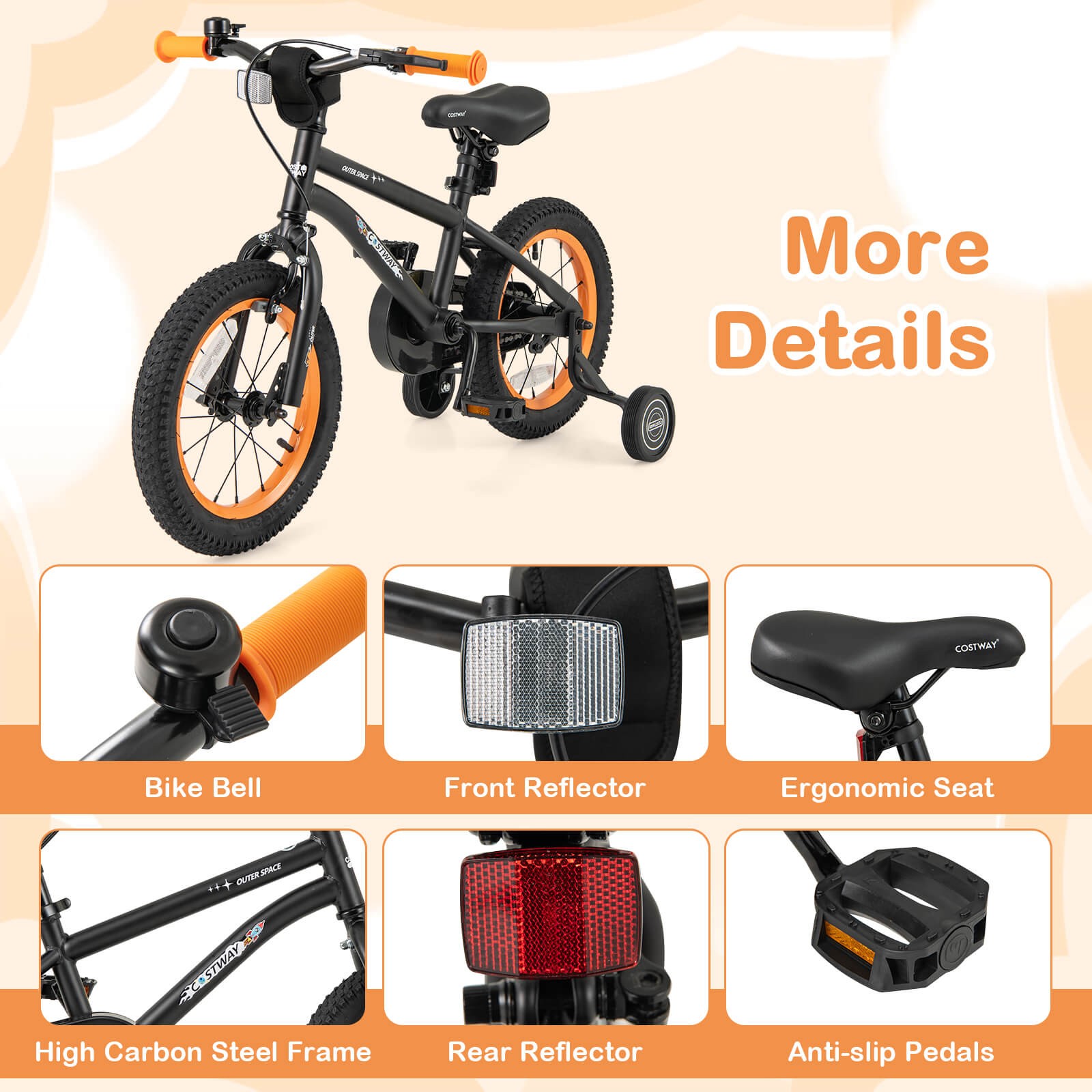 14-Inch Kid&rsquo;s Bike for 3-5 Years Old w/ Adjustable Saddle & Anti-slip Handlebar
