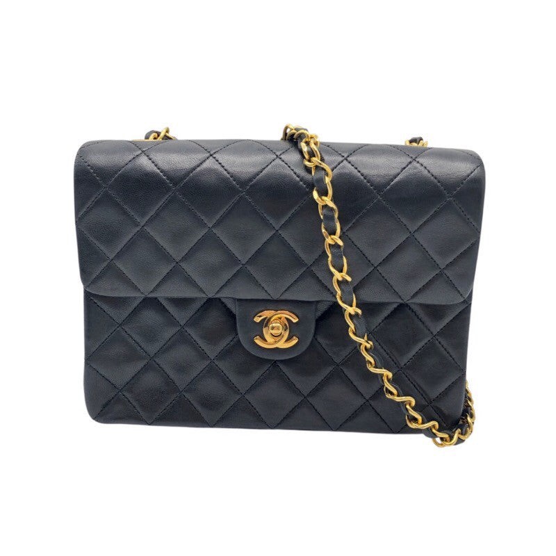 CHANEL Black Lambskin Matelasse Chain Shoulder Bag with Gold Hardware M41416 #1056