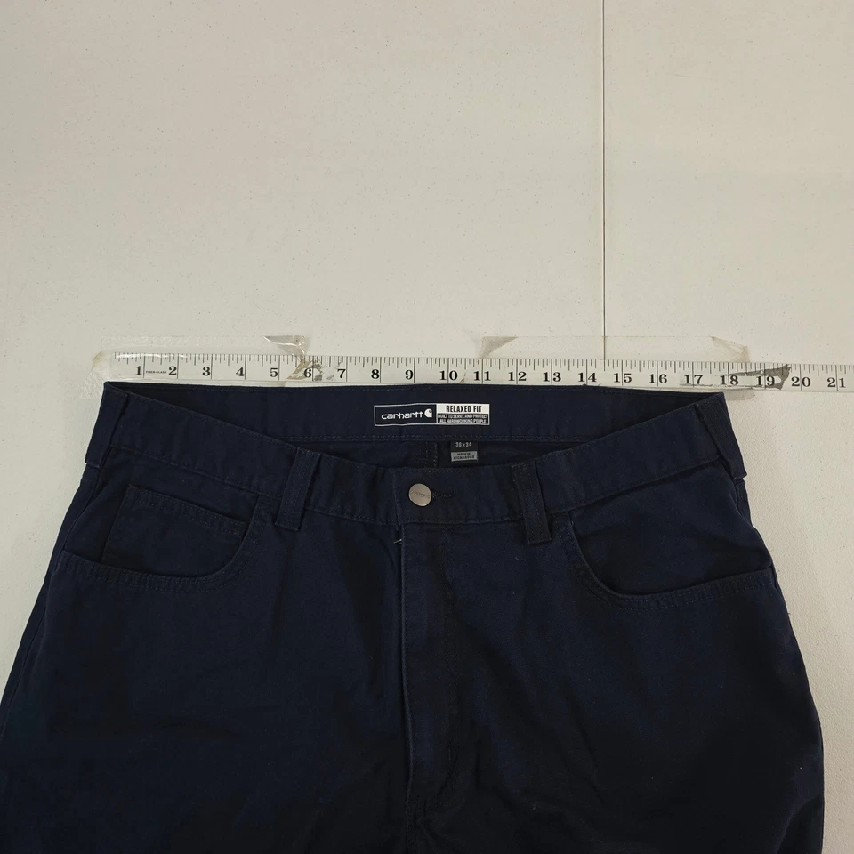 Carhartt Men's Rugged Flex Relaxed Fit Canvas 5 Pocket Work Pants 36x34 Navy - Image 4 of 4