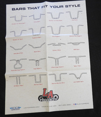 24x36  LA Choppers Motorcycle Handlebar Styles Poster DRAG SPECIALTIES MINTY!